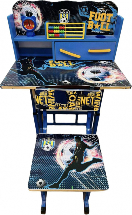 Birou pentru Copii din MDF, cu Inaltime Reglabila, Numaratoare, Ceas si Sertar, Model Fotbal [1]