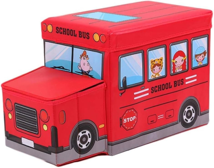 Cutie de Depozitare Pliabila pentru Jucarii, Autobuz Scolar, ROSU [3]