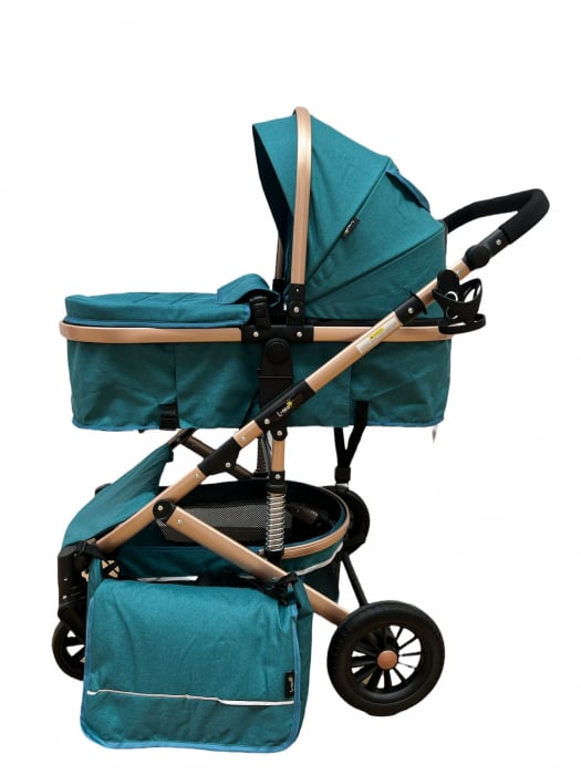 Carucior copii 3 in 1 – landou, scoica, sport - Turcoaz [9]