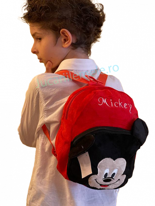 Rucsac din plus de tip ghiozdanel pentru copii Rosu cu Mickey Mouse [2]