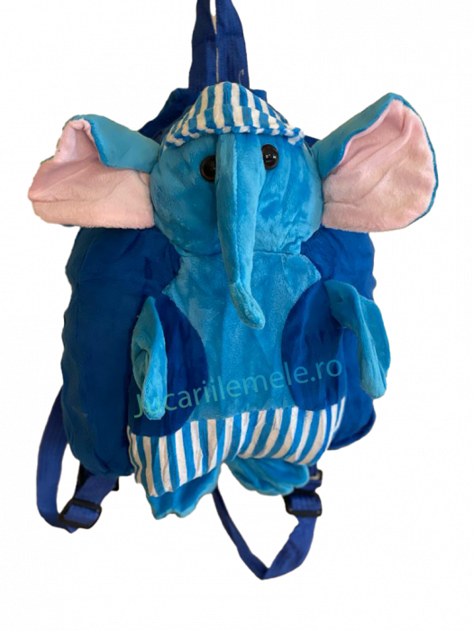 Rucsac din plus de tip ghiozdanel pentru copii Albastru - Elefant cu palarie [1]