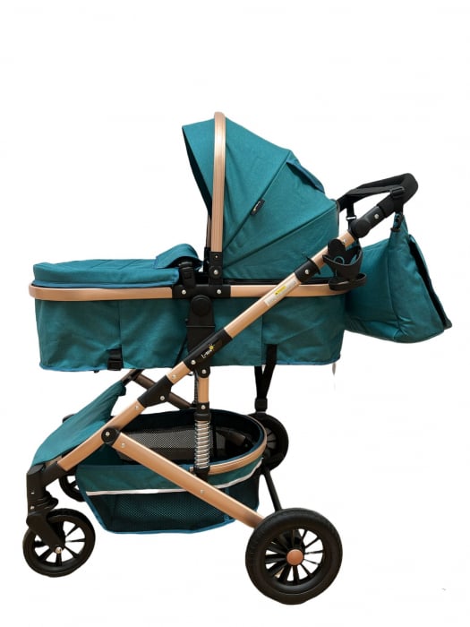 Carucior copii 3 in 1 – landou, scoica, sport - Turcoaz [2]