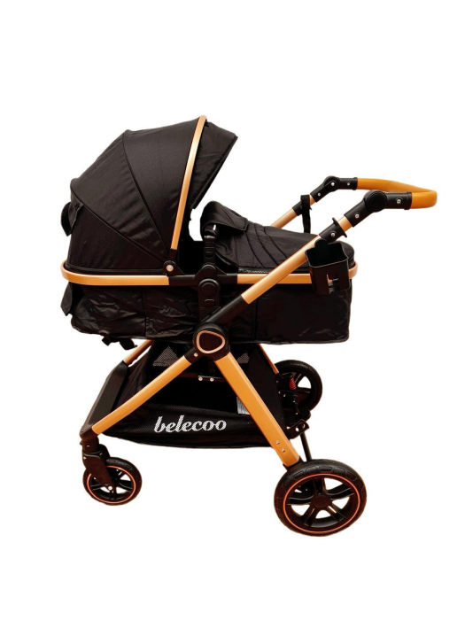 Carucior 2 in 1 cu Landou, Geanta Inclusa, Cadru de Aluminiu, Roti Pivotante 360 si Suport Pahar, 0-36 Luni, NEGRU [4]