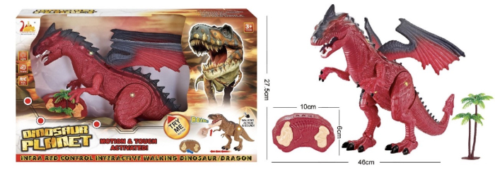 Dragon de Jucarie cu Telecomanda, Lumini, Sunete, Aripi Mobile si Efect de Fum, 26 cm, Rosu [4]