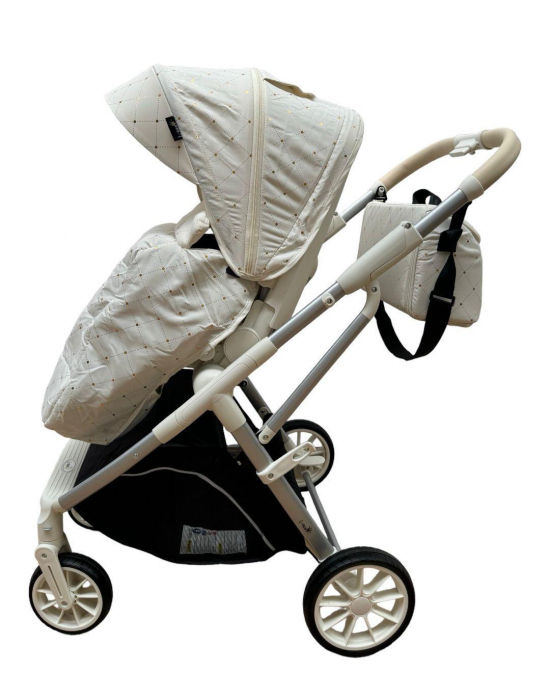 Carucior Sport Pliabil Reversibil cu Geanta si Husa Picioare - Alb Auriu [10]
