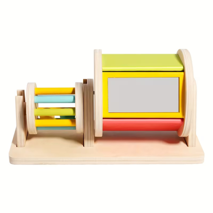 Jucarie Educativa din Lemn Montessori, Tambur Rotativ Curcubeu pentru Bebelusi cu Oglinda, 6 luni + [3]