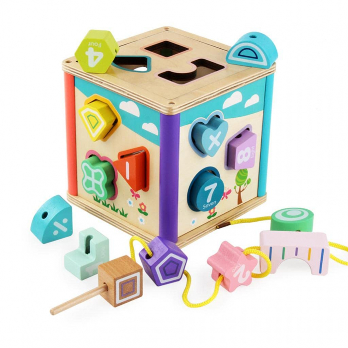 Cub Lemn Montessori Sortator si Snuruit Cifre [4]