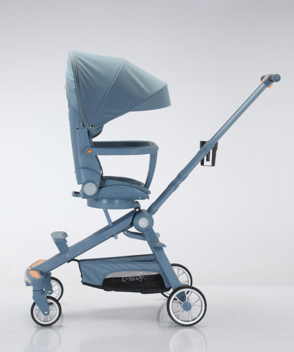 Carucior Pliabil 4 Roti, cu Sunete si Lumini Incorporate - Albastru Pastel [2]