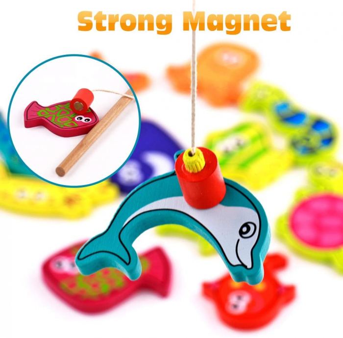 Joc Pescuit Magnetic - 12 Animale Marine, Set din Lemn [4]