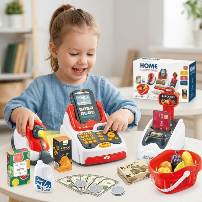Set Casa de Marcat de Jucarie pentru Copii, 18 Piese, cu Scanner, POS, Cos de Cumparaturi [3]