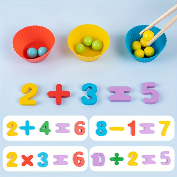 Joc din Lemn Montessori de Sortare cu 55 de Bile Colorate [3]