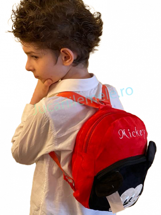 Rucsac din plus de tip ghiozdanel pentru copii Rosu cu Mickey Mouse [4]