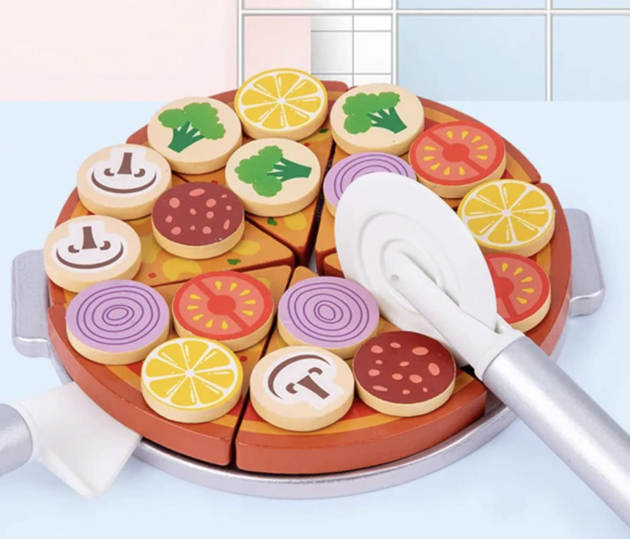 Set Montessori din Lemn, Pizza cu Ingediente si Accesorii [2]