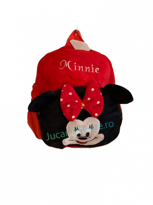 Rucsac din plus de tip ghiozdanel pentru copii Rosu cu Minnie Mouse cu Fundita [1]