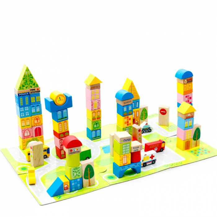 Cutie cu 100 de cuburi de constructie din lemn si sortator de forme [4]