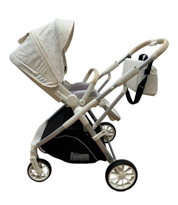 Carucior Sport Pliabil Reversibil cu Geanta si Husa Picioare - Alb Auriu [8]