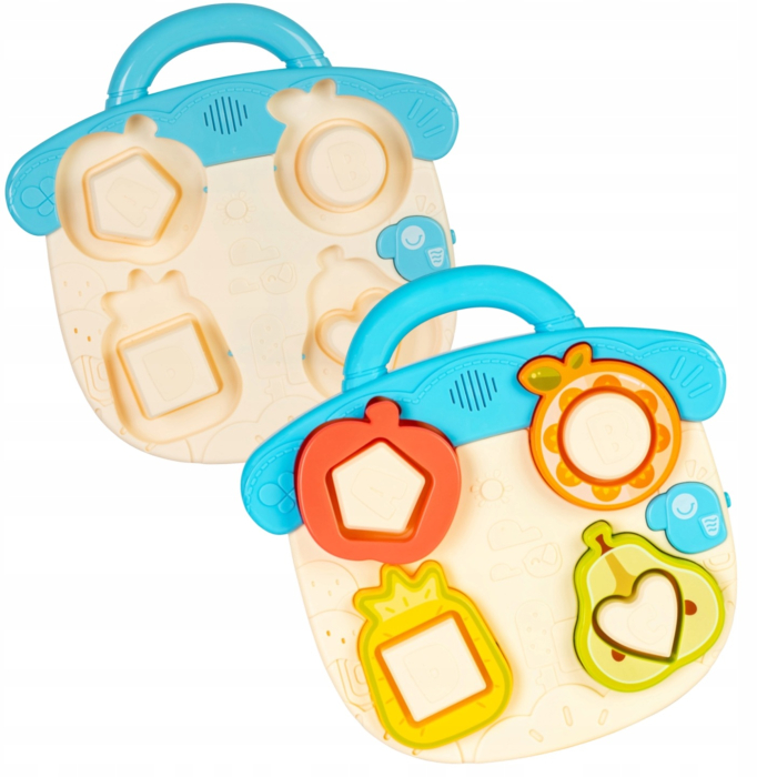 Jucarie Educationala Tip Puzzle Montessori Interactiv cu Efecte Sonore, Sortator Forme, Fructe, Animale si Maner, ALBASTRU [4]