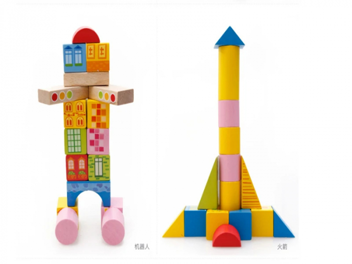 Cutie cu 100 de cuburi de constructie din lemn si sortator de forme [3]