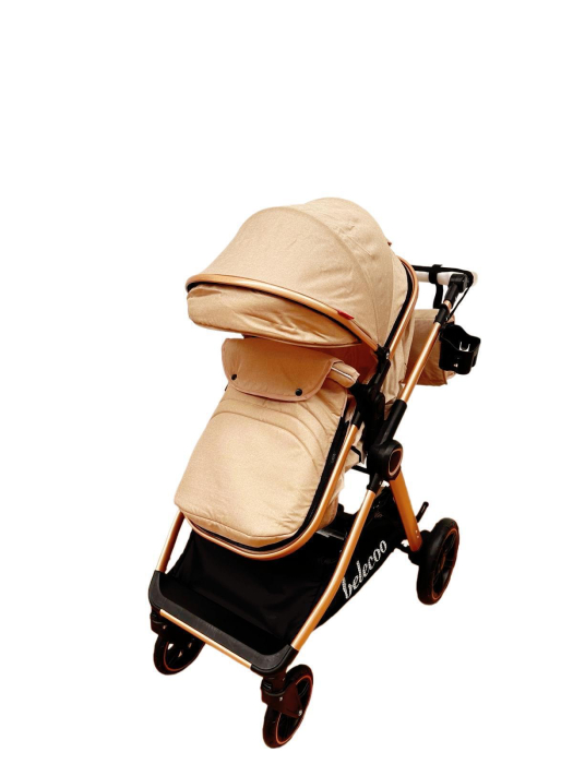 Carucior 2 in 1 cu Landou, Geanta Inclusa, Cadru de Aluminiu, Roti Pivotante 360 si Suport Pahar, 0-36 Luni, CREM [3]