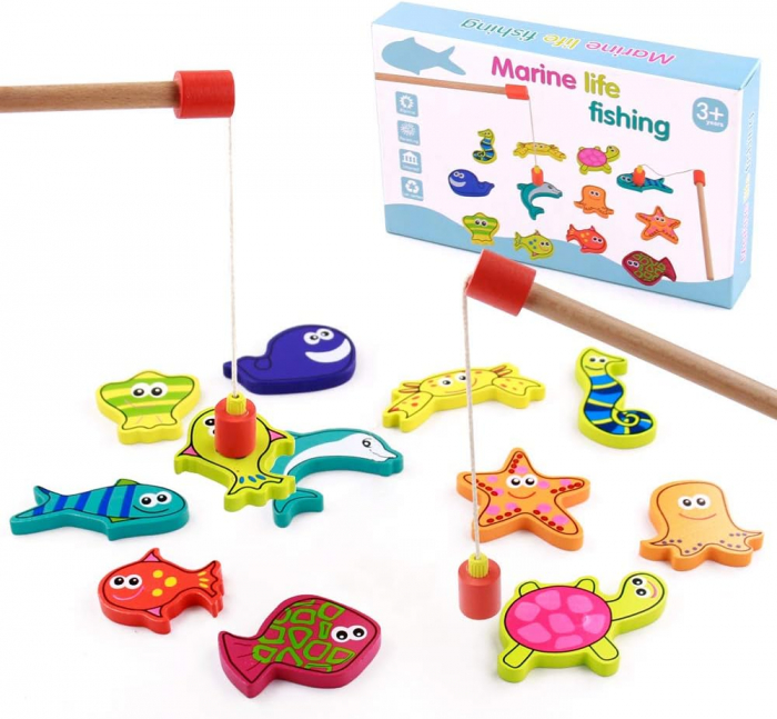 Joc Pescuit Magnetic - 12 Animale Marine, Set din Lemn [1]