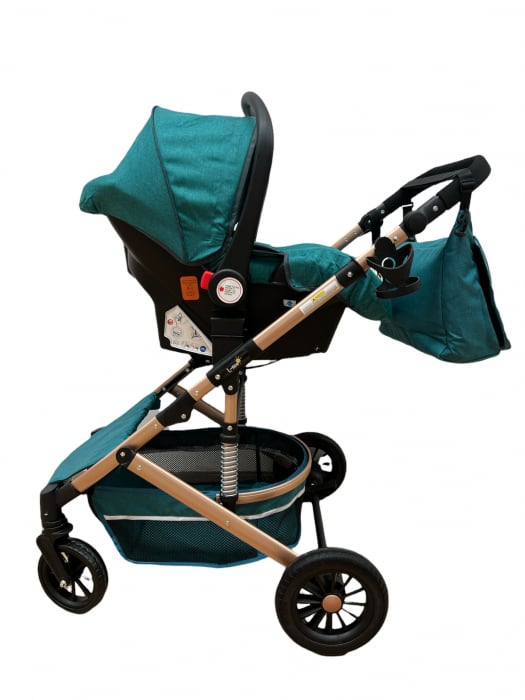 Carucior copii 3 in 1 – landou, scoica, sport - Turcoaz [4]