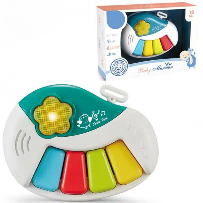 Pian Muzical pentru bebelusi, 4 Butoane, cu Lumina si Cantecele [3]
