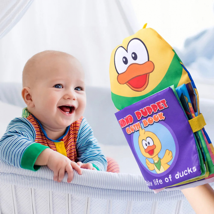 Jucarie Bebe 2 in 1 din Material Textil, Carticica Educativa si Marioneta, Ratusca Povestitoare [1]