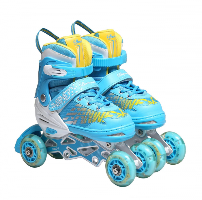 Role Reglabile Copii, Roti cu Lumini LED, 35 - 38, Set Protectie - Albastru [11]