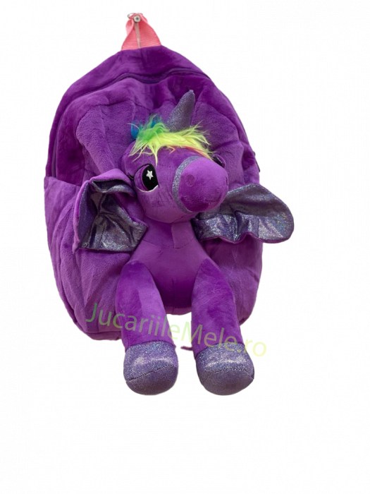 Rucsac din plus de tip ghiozdanel pentru copii Mov cu Unicorn Voios [2]