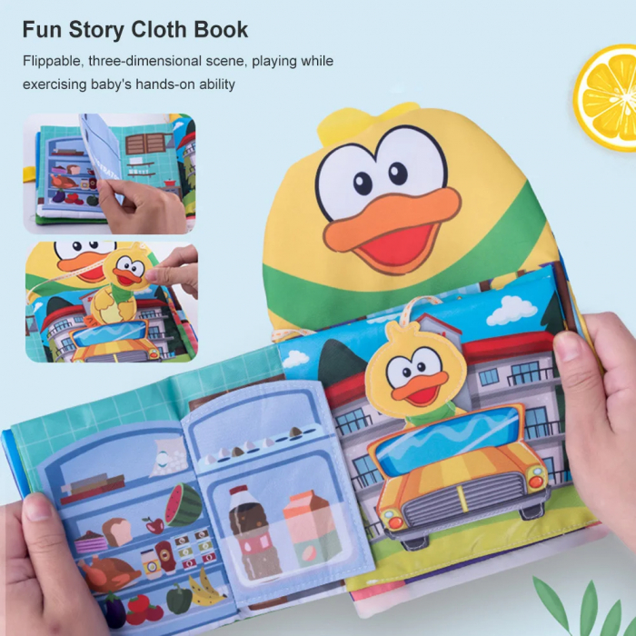 Jucarie Bebe 2 in 1 din Material Textil, Carticica Educativa si Marioneta, Ratusca Povestitoare [5]