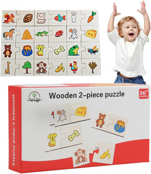 Puzzle din Lemn din 2 Piese, Ce mananca animalutul? [1]