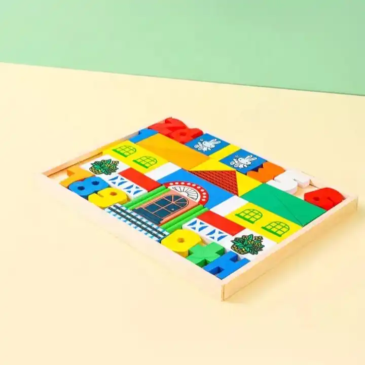 Set cuburi din lemn de construit, Multicolor [4]