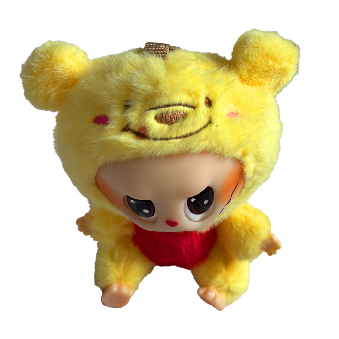 Jucarie de Plus Labubu Winnie The Pooh, Costum Winnie, 18 cm, Galben [2]
