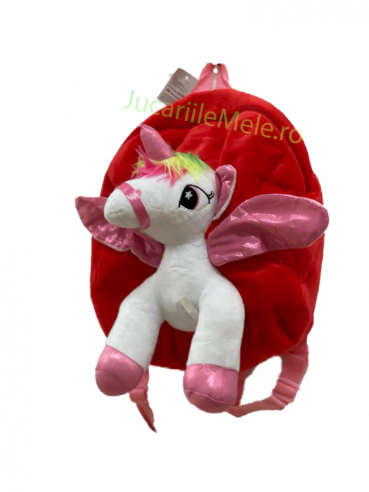 Rucsac din plus de tip ghiozdanel pentru copii Rosu cu Unicorn Vesel [2]