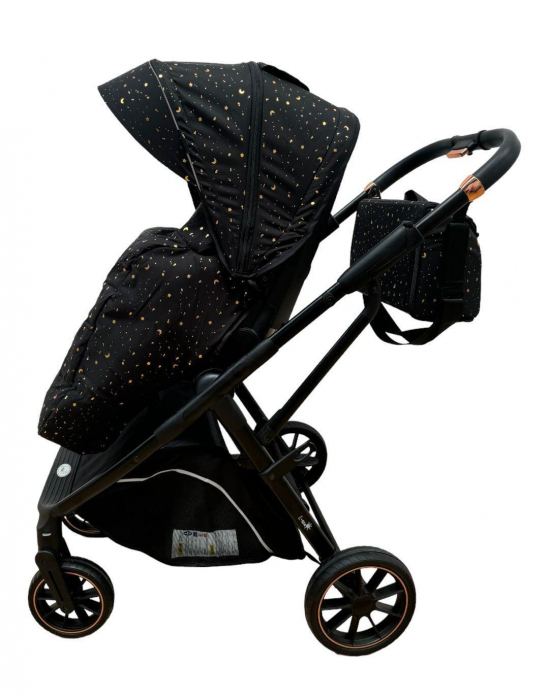 Carucior Sport Pliabil Reversibil cu Geanta si Husa Picioare - Negru Auriu [11]