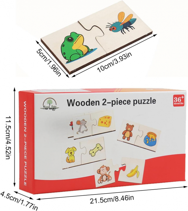 Puzzle din Lemn din 2 Piese, Ce mananca animalutul? [2]