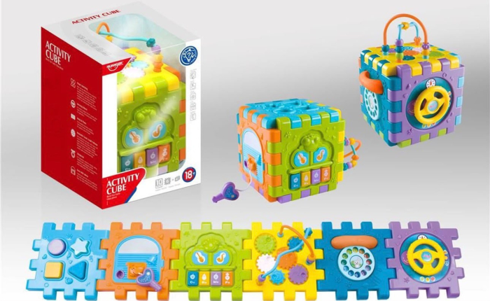 Cub Educativ 6 in 1 pentru Bebelusi, Sortator de Forme, Pian, Volan si Activitati Montessori [7]