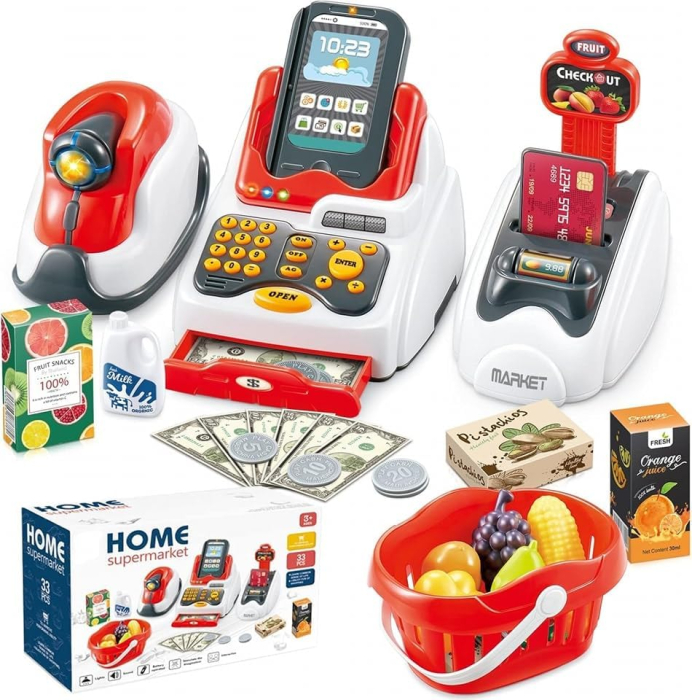 Set Casa de Marcat de Jucarie pentru Copii, 18 Piese, cu Scanner, POS, Cos de Cumparaturi [2]