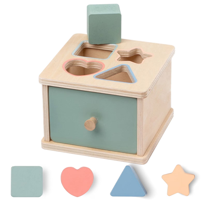 Jucarie Senzoriala Montessori din Lemn, Sortator de Forme Geometrice cu Sertar, Dezvoltare Motricitate, 2 ani +, VERDE [2]