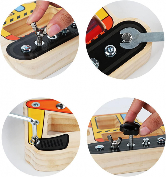 Joc Montessori din Lemn, Excavator cu Suruburi, 15 Piese [2]