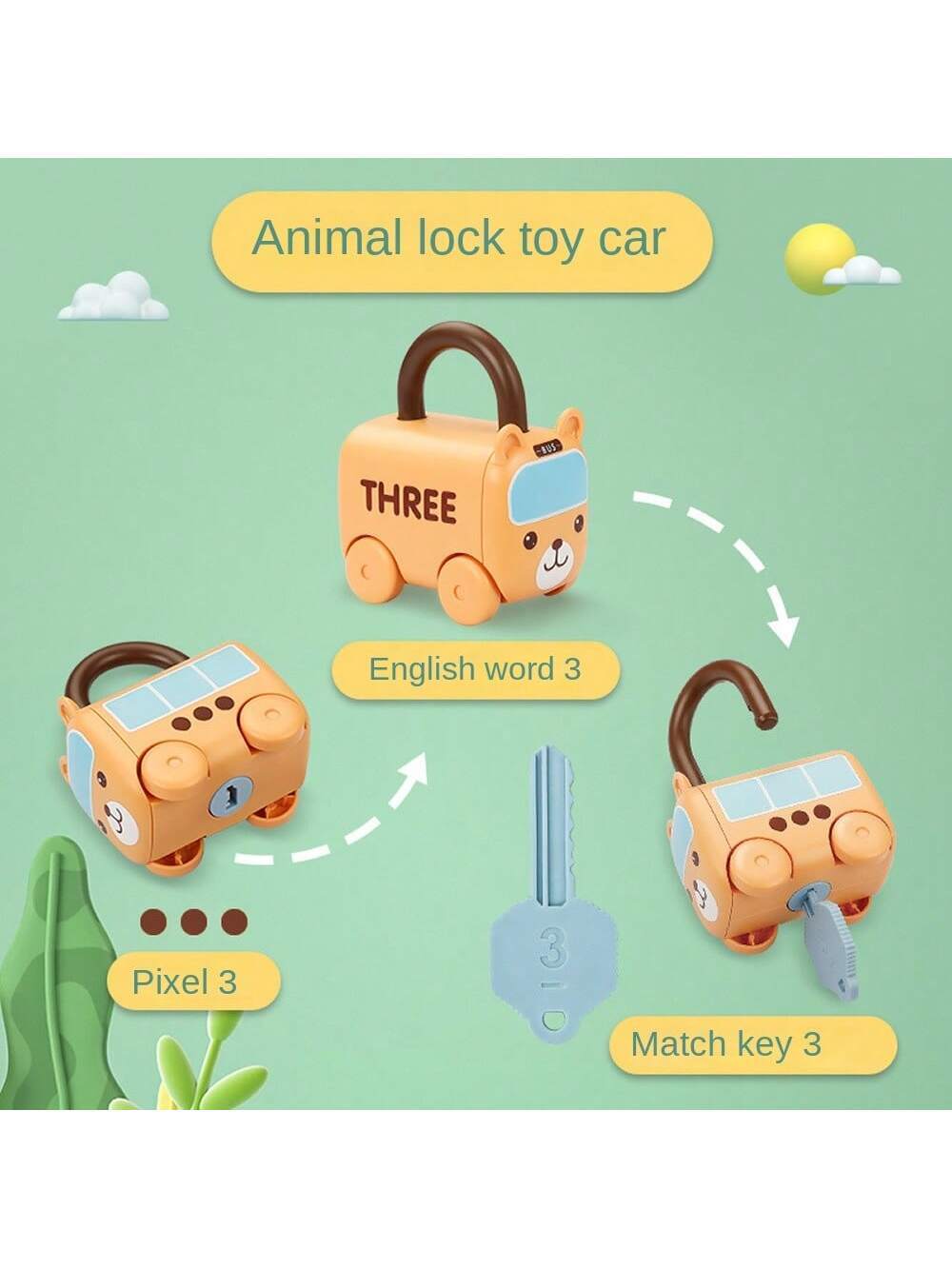 Set Puzzle Educativ cu Lacate si Chei, Animalute [6]