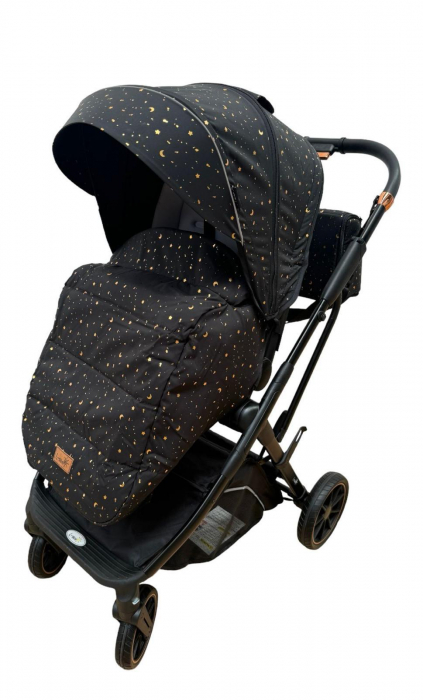 Carucior Sport Pliabil Reversibil cu Geanta si Husa Picioare - Negru Auriu [10]