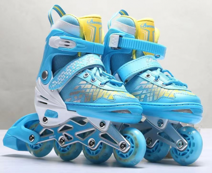 Role Reglabile Copii, Roti cu Lumini LED, 35 - 38, Set Protectie - ROZ [8]