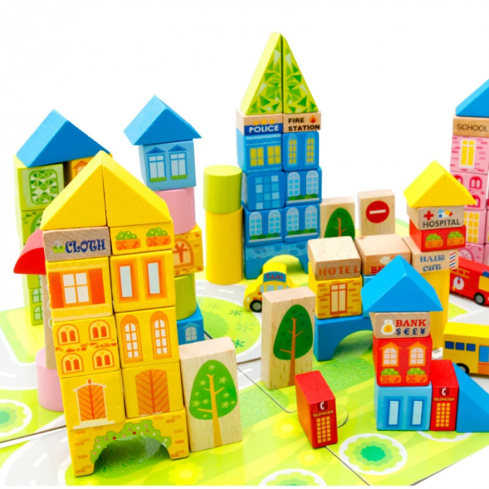 Cutie cu 100 de cuburi de constructie din lemn si sortator de forme [2]