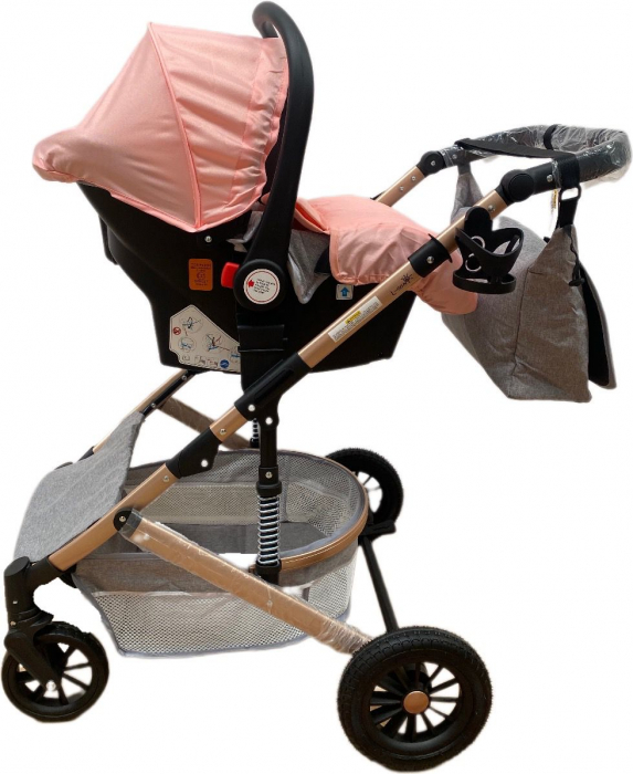 Carucior copii 3 in 1 – landou, scoica, sport - Roz [3]