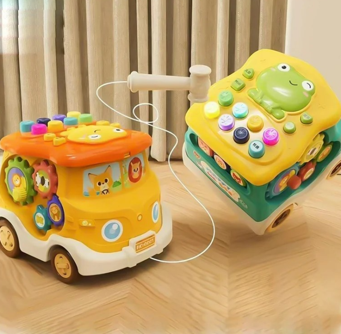 Jucarie Autobuz Interactiv cu 6 Activitati, Ciocanel si Sunete – Busy Car Educativ pentru Copii [1]