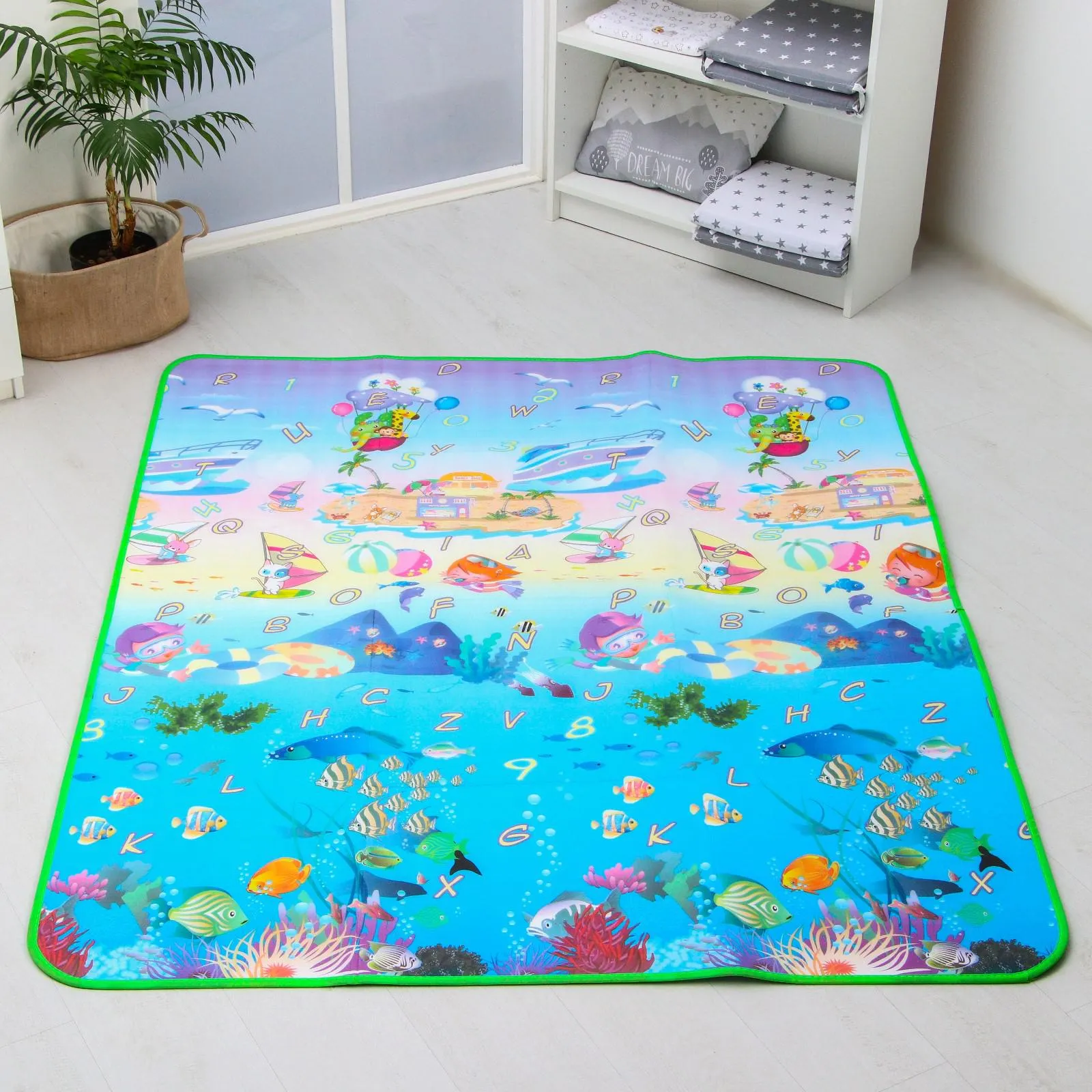 Covor Pliabil pentru Bebelusi, 2 fete - Lume Subacvatica/Litere - 180/200 cm [1]