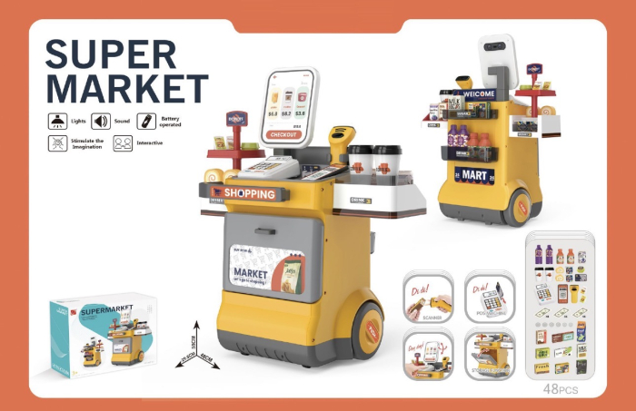Supermarket de Jucarie pentru Copii, Set 48 Piese, Casa de Marcat, Scanner cu Lumini si Sunete, Portocaliu [7]