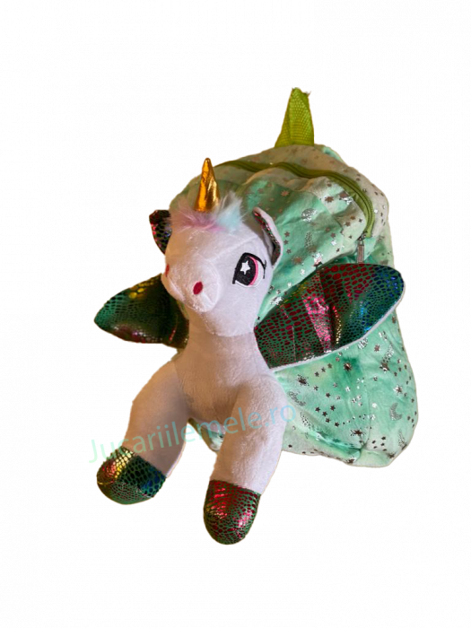 Rucsac din plus de tip ghiozdanel pentru copii Verde cu Unicorn [3]