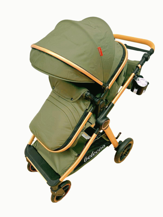 Carucior 2 in 1 cu Landou, Geanta Inclusa, Cadru de Aluminiu, Roti Pivotante 360 si Suport Pahar, 0-36 Luni, VERDE [5]